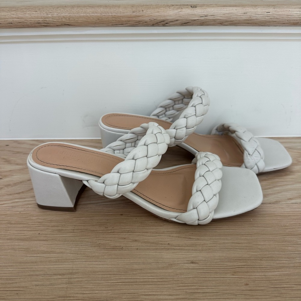 Braided White Women's Heeled Sandals